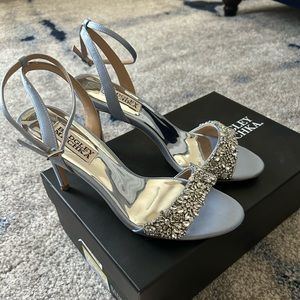 Badgley Mischka light blue crystal embellished high heel sandals